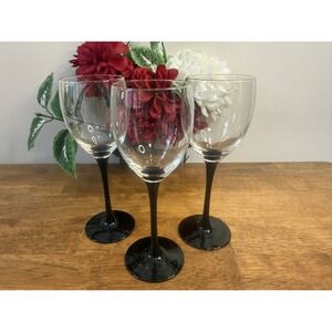 Vintage French Luminarc Black Stem Wine Glasses Set Holiday‎ Barware Bar Cart